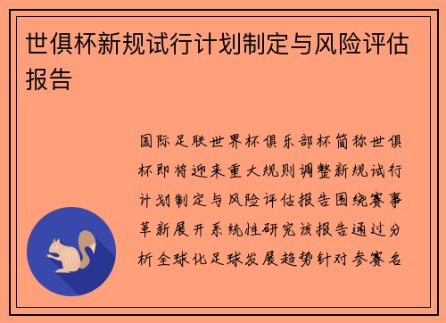 世俱杯新规试行计划制定与风险评估报告